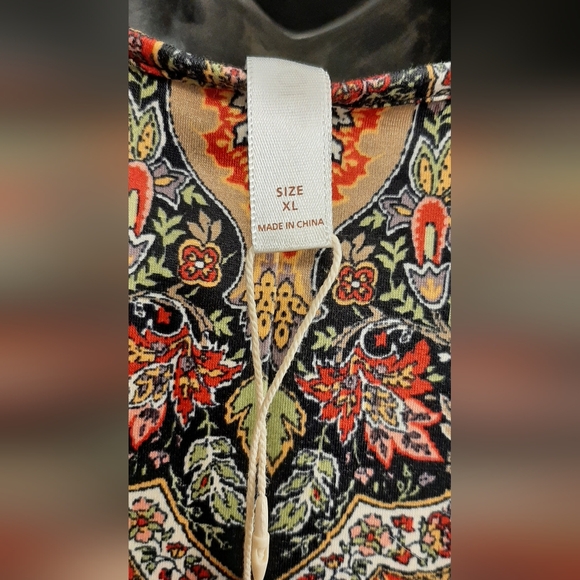 Zolucky Women's XL Long Black Floral Leaves A-Line Dress Stretchy NEW NWT - Picture 8 of 8